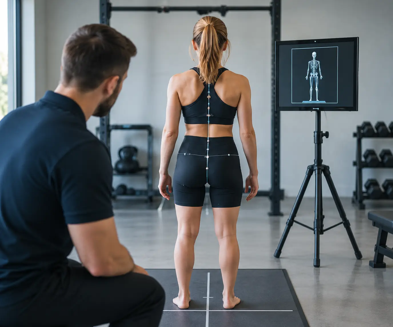 Jonny, owner and clinical lead at JWL Sports Therapy, carrying out a biomechanical posture and movement assessment in JWL's new studio
