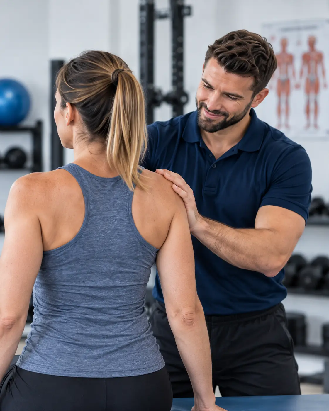 Jonny, owner and clinical lead at JWL Sports Therapy, assessing a client's shoulder during physiotherapy treatment in JWL's new treatment room